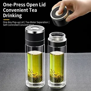 Premium doppelwandige Borosilikat-Glasflasche mit Teesieb und Klickverschluss