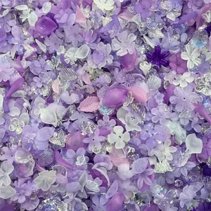 High-quality mixed purple acrylic flower and leaf beads for DIY jewelry making detail view