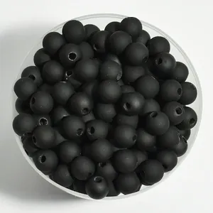 Premium matte black acrylic round beads in clear bowl for DIY jewelry making accessories