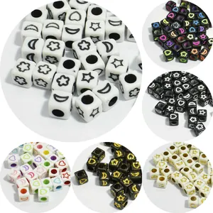 Acrylic Square Cube Beads Star Moon Heart Pattern Alphabet Beads For DIY Jewelry Making Bracelet Necklace Kids Educational Handcraft Accessory