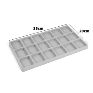 Vassoio espositore gioielli grigio con 18 scomparti per anelli e orecchini 35x20cm