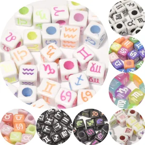 Acrylic Constellation Square Beads For DIY Jewelry Making Colorful Horoscope Pattern Alphabet Number Cube Beads Kids Educational Craft Supplies