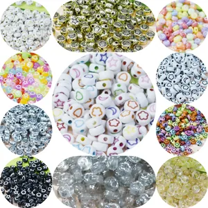 Acrylic Loose Beads Cute Stars Moons Hearts Flowers Patterns For Kids Early Educational DIY Handmade Crafting Jewelry Making Charm Beads Wholesale
