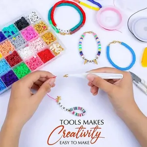 Complete 24-grid colorful polymer clay bead set for DIY jewelry making with tools