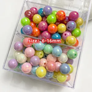 Mixed colorful 6-16mm AB acrylic round beads set for DIY jewelry making and crafts