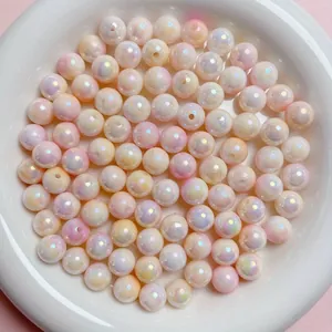 Iridescent AB coating acrylic round loose beads for DIY handmade jewelry necklace bracelets