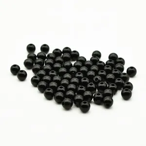 Perles rondes en acrylique noir brillant avec trous pour la création de bijoux DIY