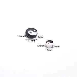 Detailed size measurements of Yin Yang Taiji symbol flat beads for DIY jewelry making
