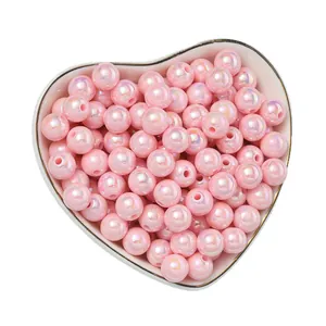 8mm pink iridescent AB coating acrylic beads for DIY bracelet necklace jewelry making