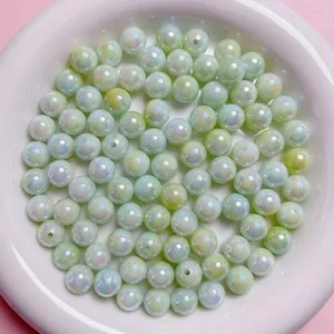 Detail view of 6-10mm AB coated iridescent acrylic round beads for DIY jewelry making