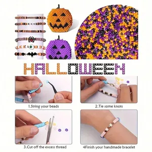 Step-by-step tutorial for DIY Halloween clay bead bracelet with pumpkin charms