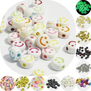 1300 Pezzi 10mm Perline in Acrilico con Faccina Sorridente Tonde Piatte Sfuse per Creazione Gioielli Fai da Te Braccialetti Collane Artigianato