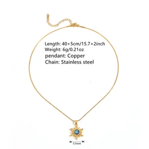 Collana minimalista girasole in acciaio inossidabile con opale blu e pendente in rame CZ