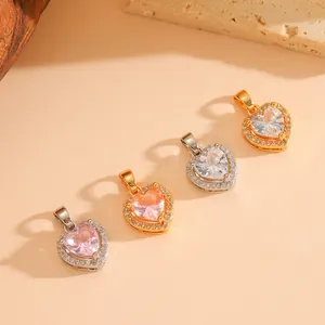 Ciondoli a cuore con strass minimalisti in oro e argento con pietre rosa e trasparenti