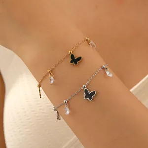 Bracelet Charme Papillon Strass En Acier Inoxydable Minimaliste Mode Électroplaqué Sous Vide Colliers Qui Ne Ternissent Pas Pour Femmes Bijoux Cadeau