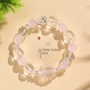 Elegante bracciale in cristallo bianco con ciondolo a forma di volpe a nove code