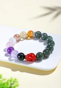 Natuurlijke 12mm groene rutielkwarts armband met edelstenen en rode schedelkraal