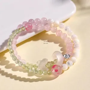 Bracciale a Doppio Strato in Quarzo Rosa e Agata Bianca per Donna Dolce Ciondolo a Farfalla Gioielli in Pietra Naturale Fatti a Mano