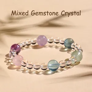 Eleganzes buntes Kristallperlenarmband mit Amethyst und weißem Quarz für Damen