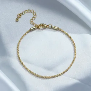 Minimalist 14K gold plated textured bracelet for women with adjustable extender chain