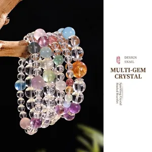 Handgefertigtes mehrfarbiges Kristallperlenarmband mit Amethyst und Aquamarin für Damen