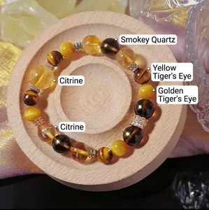 Bracelet Perlé en Œil de Tigre Naturel Citrine Quartz Fumé pour Femme Bijoux de Luxe en Pierres Précieuses Vintage Cristal