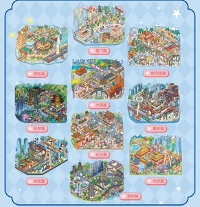 Detailed collage showing ten different city-themed miniature 3D landscaping stickers
