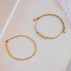 Elegant natural citrine and 14k gold bead bracelet set for a sophisticated layered look