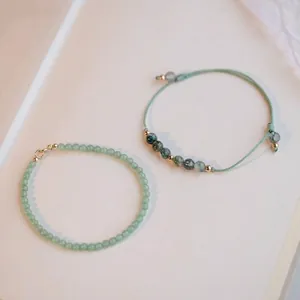 Juego de pulseras de piedra natural ágata musgo y prehnita con cuentas de oro de 14k