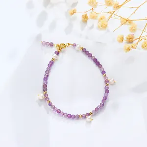 Natuurlijke Lavendel Amethist Grijze Maansteen Zoetwater Parel Armband Handgemaakte Gefacetteerde Kralen Sieraden Elegant Vrouwen Cadeau