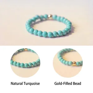 Minimalist 2mm natural turquoise beaded ring with 14k gold-filled bead detail