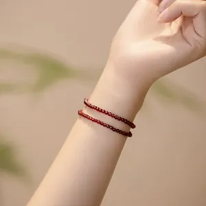 Natural Wine Red Garnet Bracelet For Women Ultra Fine Simple Gemstone Beaded Bracelet Elegant Fashionable Jewelry Gift