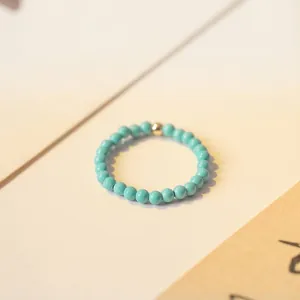 Minimalist handmade 2mm natural turquoise bead ring with 14k gold-filled accent