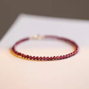 Elegant 3mm wine red natural garnet beaded bracelet for women minimalist jewelry