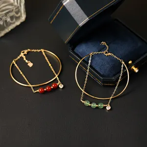 Natuurlijke Kristal Dubbellaagse Armband Voor Vrouwen Verguld Agaat Aardbeienkwarts Hart Hanger Sieraden Cadeau