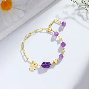 Elegant amethist kristallen armband met gouden ketting en gelukkige Pixiu-bedel