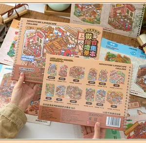 Ancient palace miniature landscape DIY sticker book featuring 12 unique craft scenes