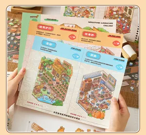 Close-up of detailed ancient Chinese palace themed miniature scene sticker book pages