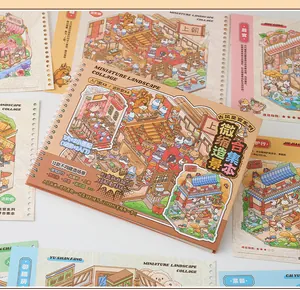 Close-up of ancient palace theme miniature landscape sticker book for DIY crafts