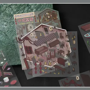 Close-up detail of pixel art horror theme DIY miniature scene sticker set with backing card