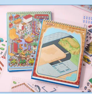 Detailed 3D micro-landscape city collection sticker book with DIY scenery sheets