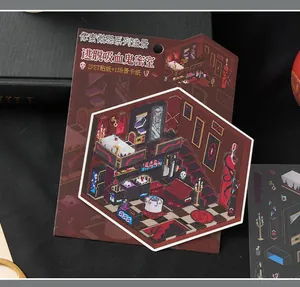 Detailed view of the pixel art vampire secret room DIY miniature landscape sticker kit