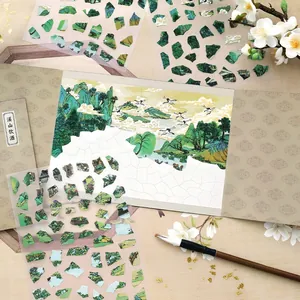 Large 2.5D traditional Chinese landscape jigsaw stickers for creative DIY scrapbooking