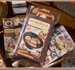 Vue détaillée d'autocollants alimentaires vintage pour scrapbooking avec ramen et desserts