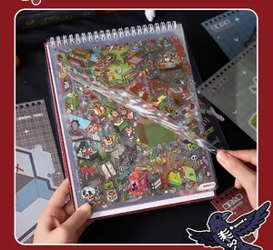 Detailliertes Miniatur-Geisterstadt-Aufkleberbuch für kreatives Basteln und Journaling
