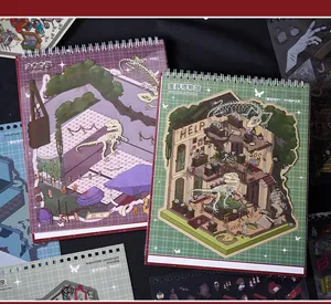 Detail der Miniaturszenen-Stickerbücher mit Abandoned Museum und Blood Castle Themen