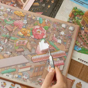 Handcrafted ancient Chinese palace theme DIY miniature scene sticker book with tweezers