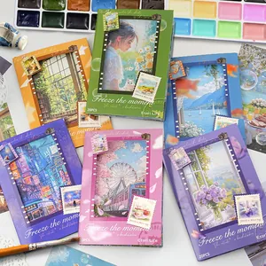 Set di Carta per Materiale Scrapbook Acquerello Rétro Serie Freeze The Moment Carta Deco Collage Estetica Vintage per Diario Fai da Te Artigianato