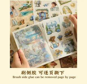 Vintage style sticker book with side glue binding for easy page tearing for DIY crafts