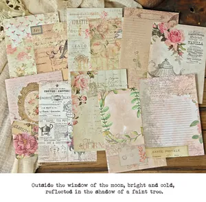 Detailed view of vintage floral scrapbooking paper sheets for journal decoration